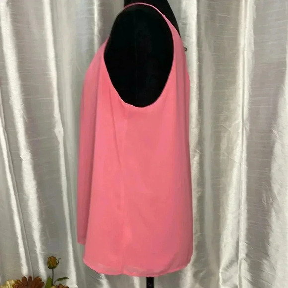 DNA Couture Women’s Large Pink Lined Spaghetti Strap Pleated Semi Sheer Blouse - Picture 4 of 8